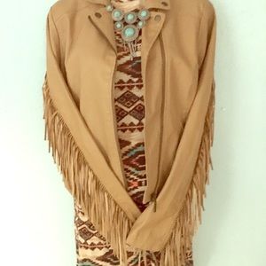 Faux leather fringe moto jacket